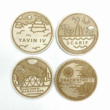 MANDALORE | DEATH STAR II | SCARIF | YAVIN IV | Coaster Set of 4